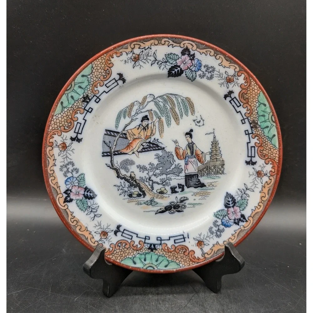 Antique K&G Luneville France Timor Chinoiserie Plate Ironstone Transferware